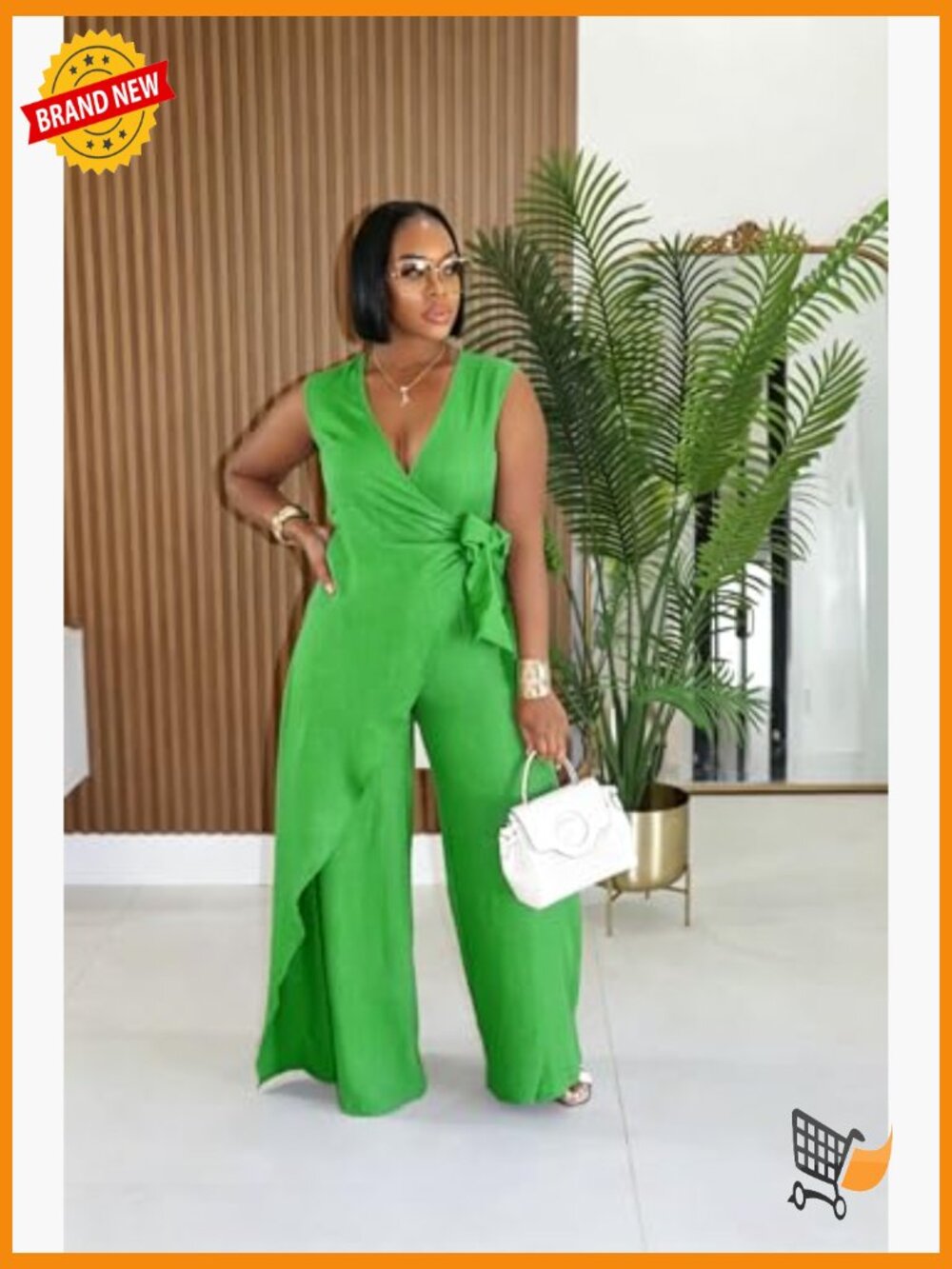 Womens Casual V-Neck Sleeveless Tie Waist Wide Leg Romper Jumpsuit - Picture 5 of 7
